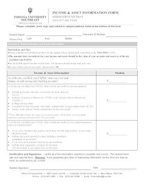 Independent Student Income and Asset Information Form