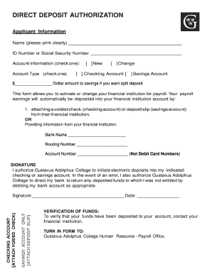 Direct Deposit Authorization Form