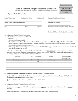 Independent Student Verification Worksheet