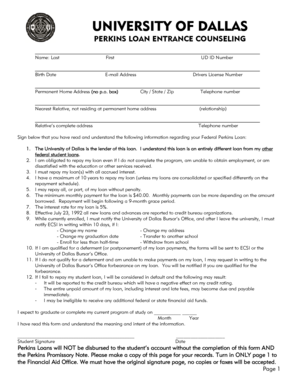 Perkins Loan Entrance Counseling Form
