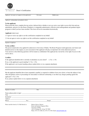 Dean's Certification Form