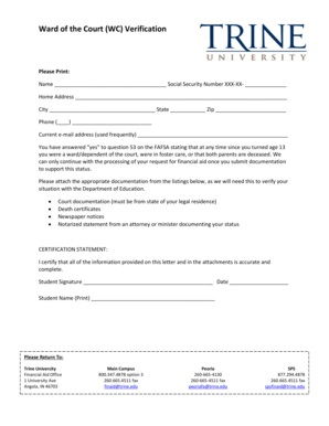 Ward of the Court Verification Form