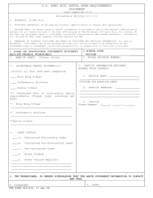 US Army ROTC Dental Exam Requirements Form