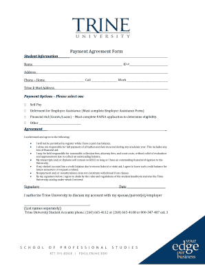 Trine University Payment Agreement Form