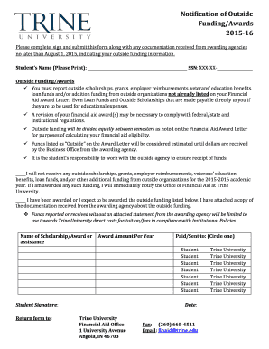Notification of Outside Funding Awards