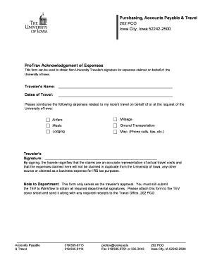 University of Iowa Travel Expense Reimbursement Form