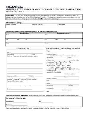 Undergraduate Change of Matriculation Form