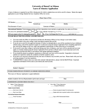 University of Hawaii Leave of Absence Application