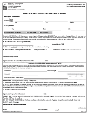 Research Participant Substitute W-9 Form