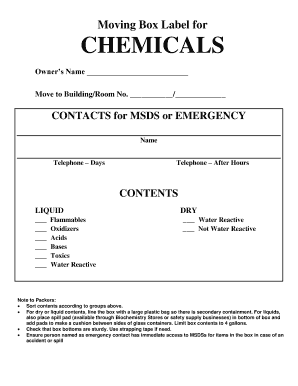 Chemical Moving Box Label