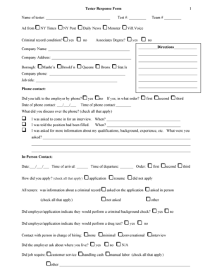Tester Response Form