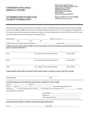 University of Kansas Financial Aid Release Authorization