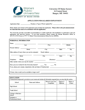 University of Maine Salaried Employment Application