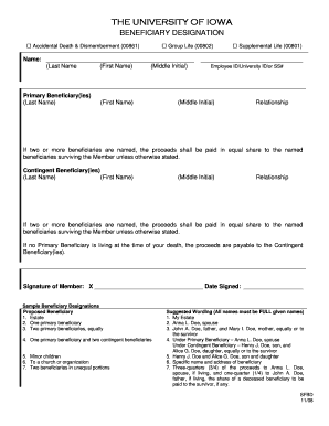 University of Iowa Beneficiary Designation Form