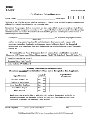 Certification of Original Documents for Financial Aid