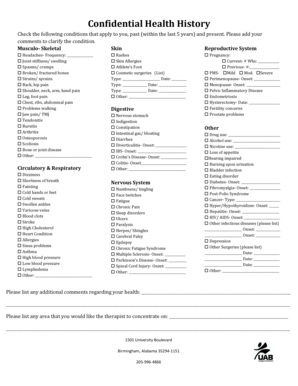 Confidential Health History Form