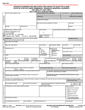Utah Worker's Compensation Employer's First Report of Injury or Illness