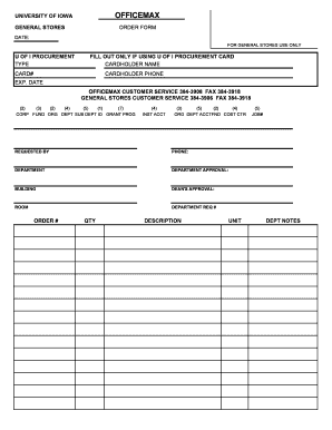 University of Iowa OfficeMax General Stores Order Form