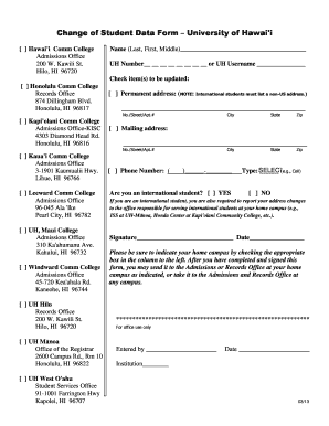 Change of Student Data Form – University of Hawai'i