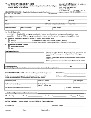 University of Hawaiÿi Transcript Order Form