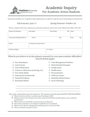 Academic Inquiry Form for Student Action