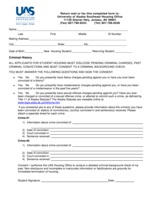 University of Alaska Student Housing Criminal Background Check Form