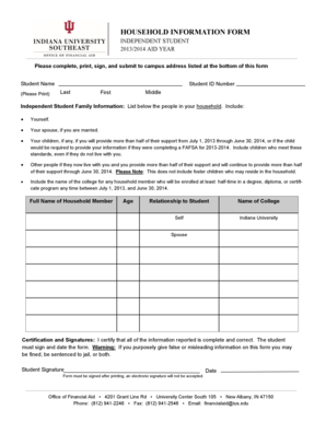 Household Information Form for Independent Student