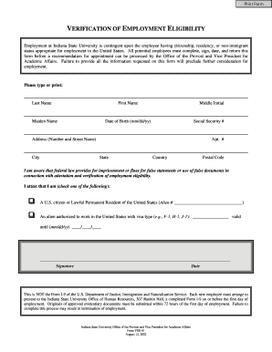 Verification of Employment Eligibility Form