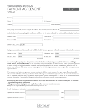 University of Findlay Payment Agreement
