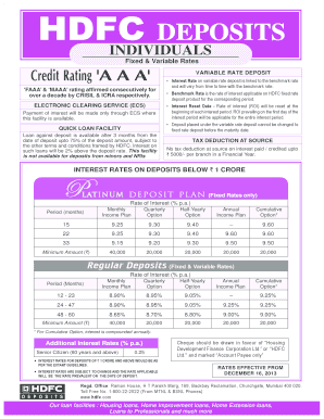 HDFC Variable Rate Deposit Form
