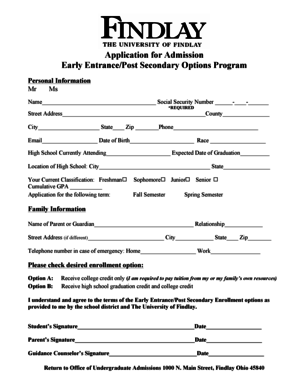 Early Entrance Post Secondary Options Program Application