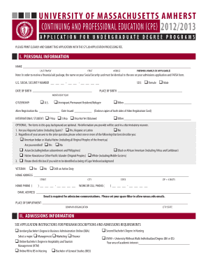 University of Massachusetts Amherst Bachelor's Degree Application