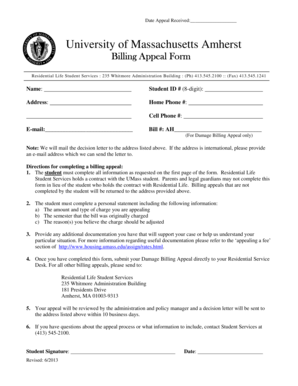 University of Massachusetts Billing Appeal Form