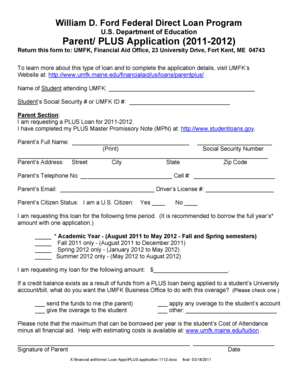 Parent PLUS Loan Application