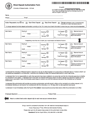 University of Massachusetts Direct Deposit Authorization Form