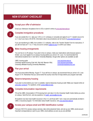 UMSL New Student Checklist