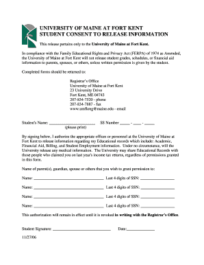 University of Maine Student Consent to Release Information