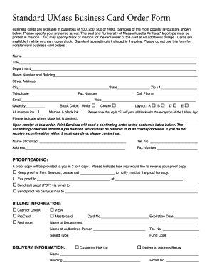 UMass Business Card Order Form