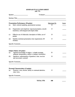 Seminar Evaluation Sheet