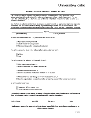 Student Reference Request & FERPA Release
