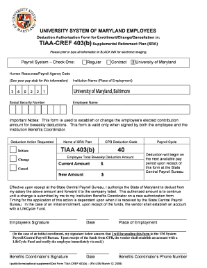 University of Maryland TIAA-CREF 403(b) Deduction Authorization Form