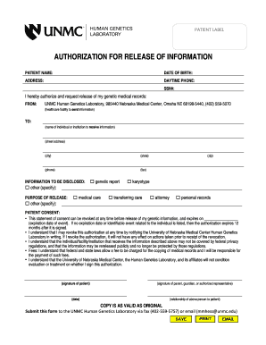 Authorization for Release of Genetic Medical Records