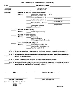 Application for Admission to Candidacy