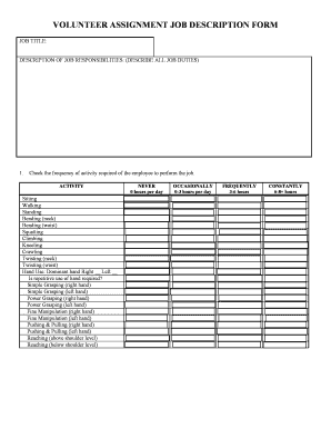 Volunteer Assignment Job Description Form