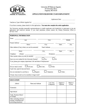 University of Maine at Augusta Hourly Employment Application