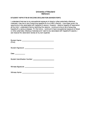 Student Hepatitis B Vaccine Declination Form
