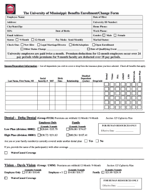 University of Mississippi UNUM Life Insurance Enrollment Form