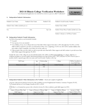 2013-14 Illinois College Verification Worksheet