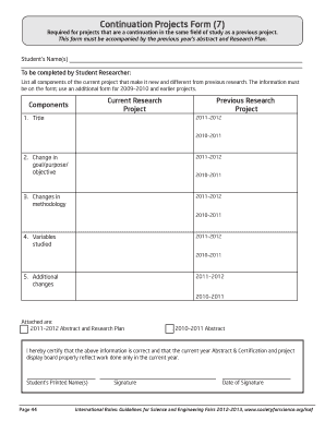 Continuation Projects Form
