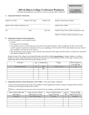 2015-16 Illinois College Verification Worksheet